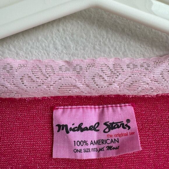 Anthropologie Michael Stars Pink Lurex Lace Trim Long Sleeve Top One Size Medium - Picture 3 of 5